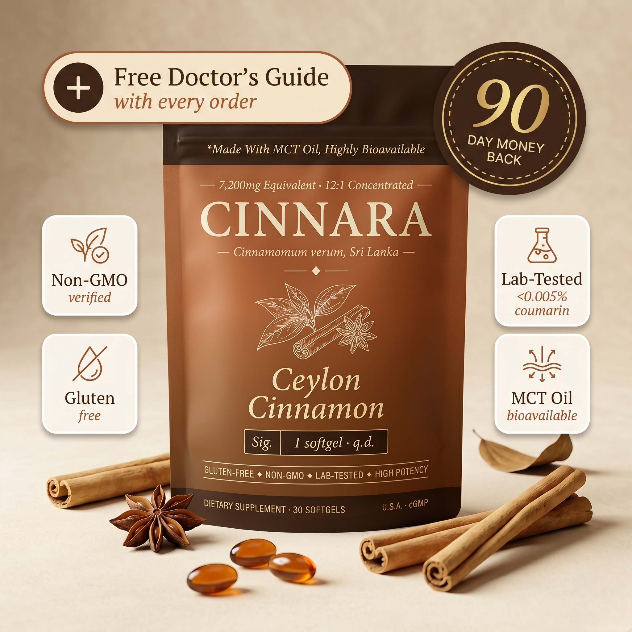 Ceylon Cinnamon 7200mg Equivalent with MCT Oil